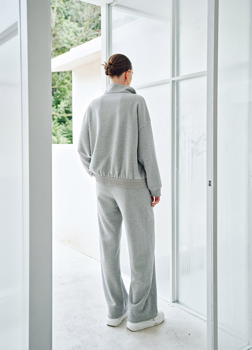 混棉抽繩休閒長寬褲